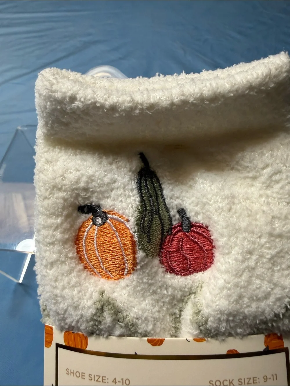 3 pairs Rae Dunn Cream Cozy Crew Socks Orange & Green Zigzags Fall Theme NWT